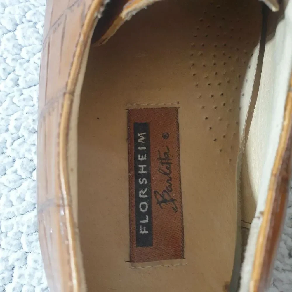 Florsheim Mens Barletta Derby Dress Shoes Brown Leather Crocodile Print 11D
